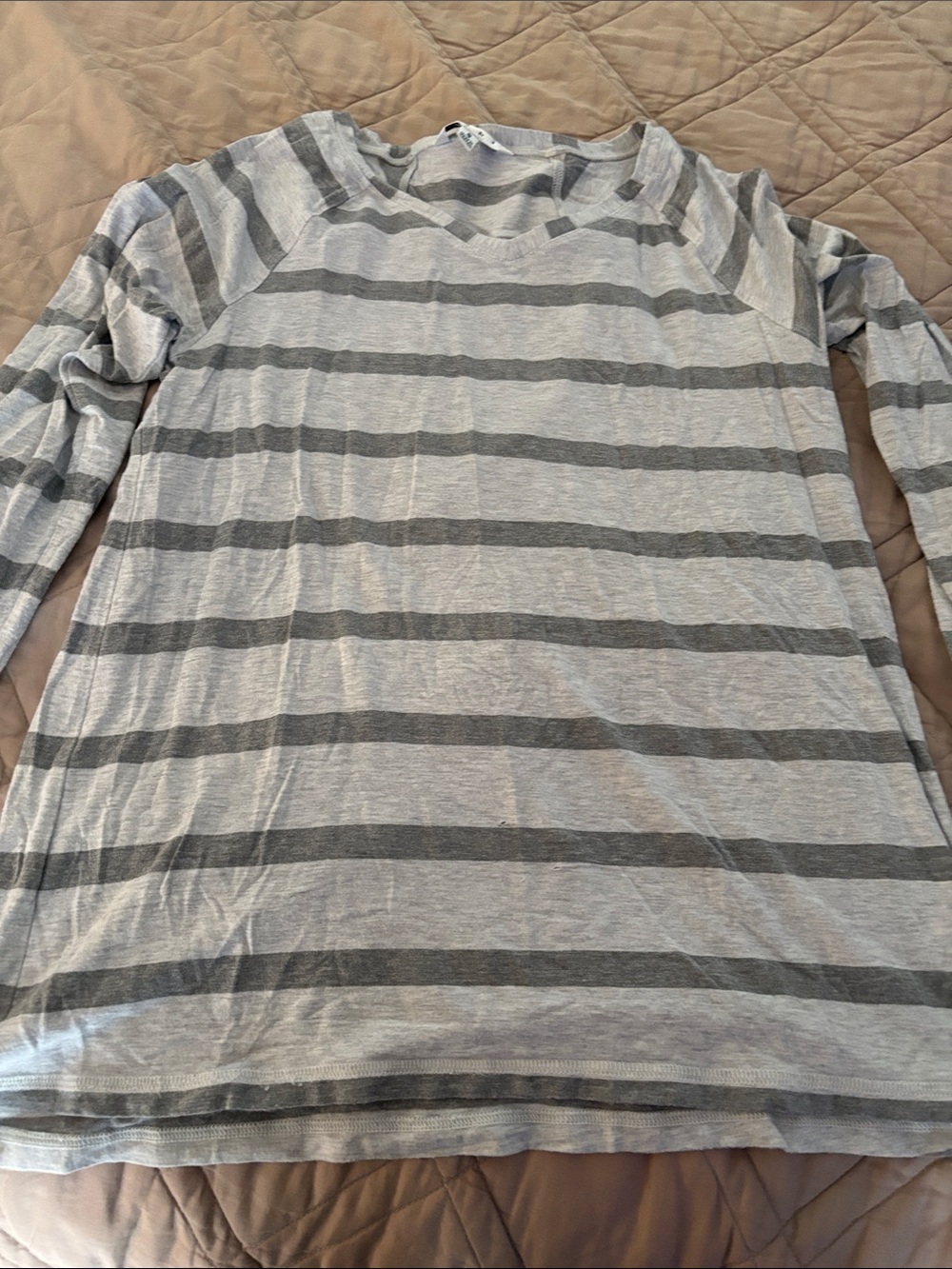 CAbi Light Gray and Dark Gray Striped Long Sleeve Tee